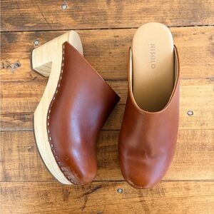 Nisolo All Day Heeled Clog Brown Size 7 Leather